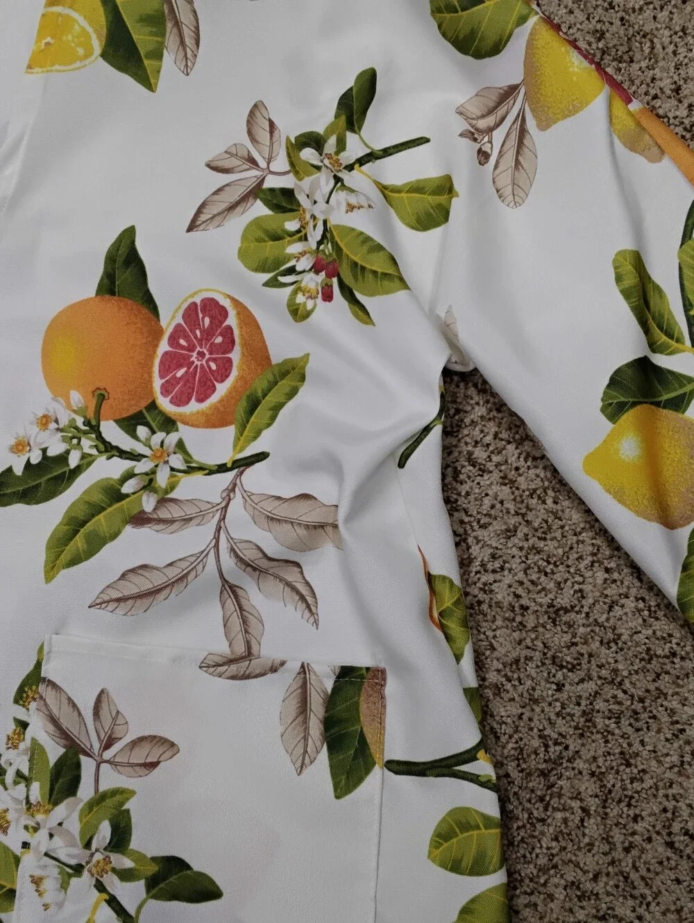 4040 Size XL Citrus Print Open Front Jacket - White with Yellow & Orange Fruit